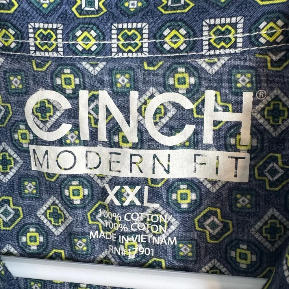 CINCH MODERN FIT Mens Blue Geometric Print Long Sleeve Snap Shirt XXL - Picture 3 of 6